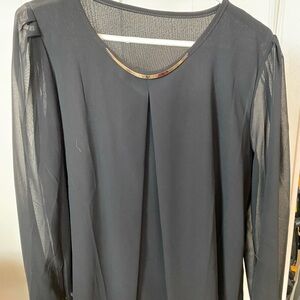 Chic Black Sheer Long Sleeve Blouse